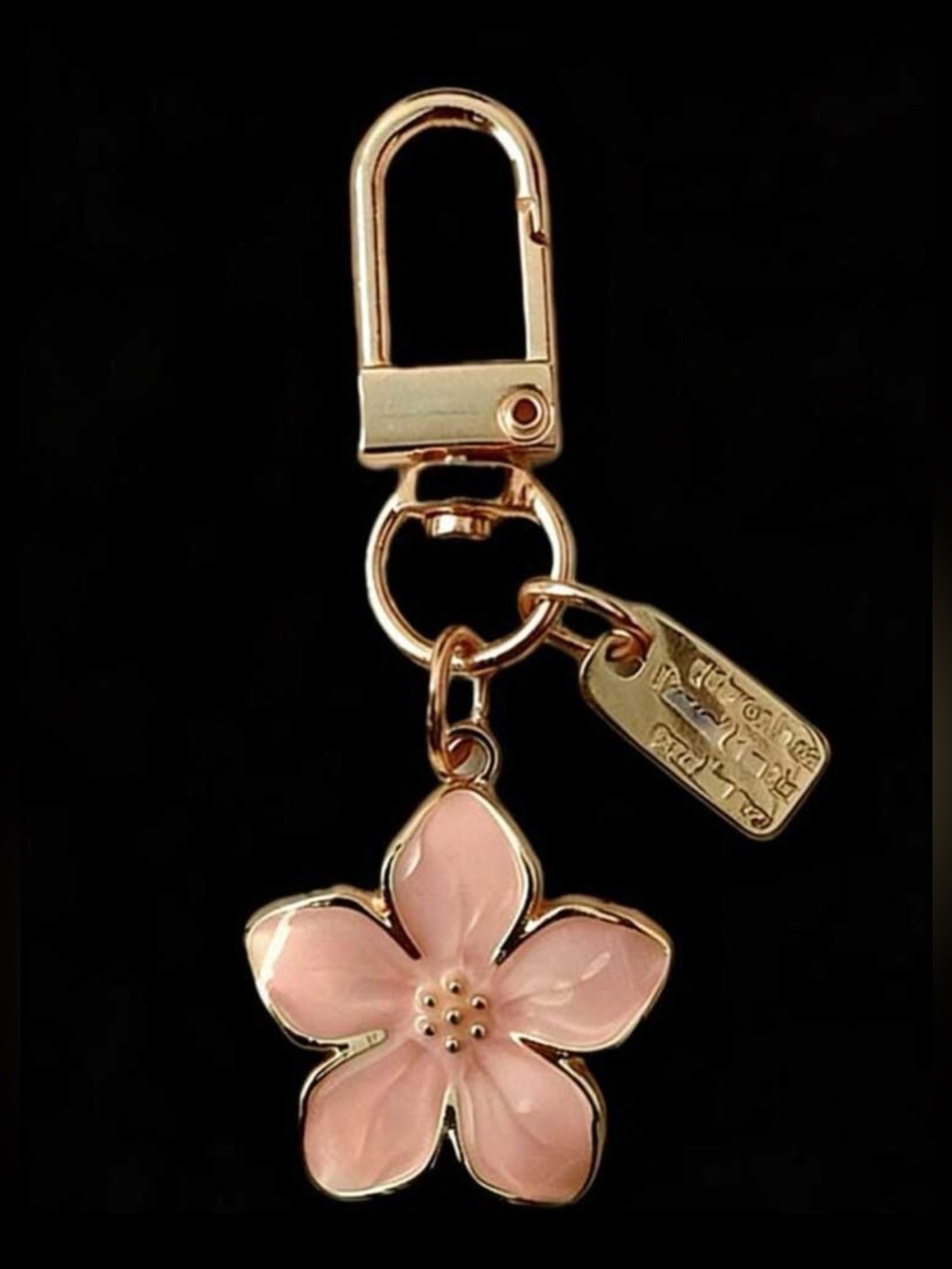 NWT Gold-Tone Alloy Metal Pink Flower Keychain | Bag Charm | Designer Inspired